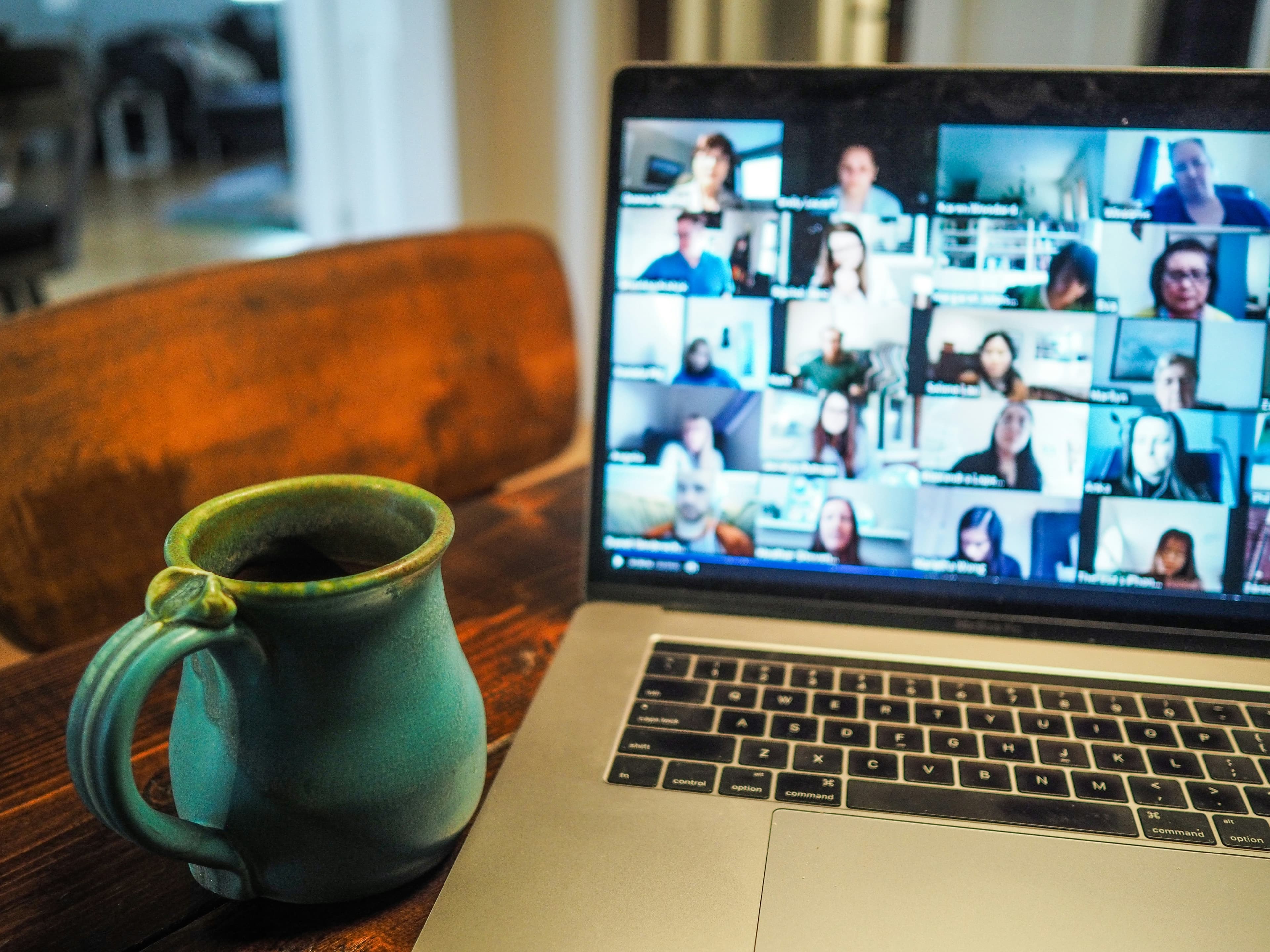 Video conference call on laptop